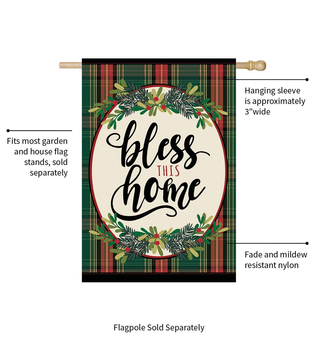 Bless This Home Plaid House Linen Flag