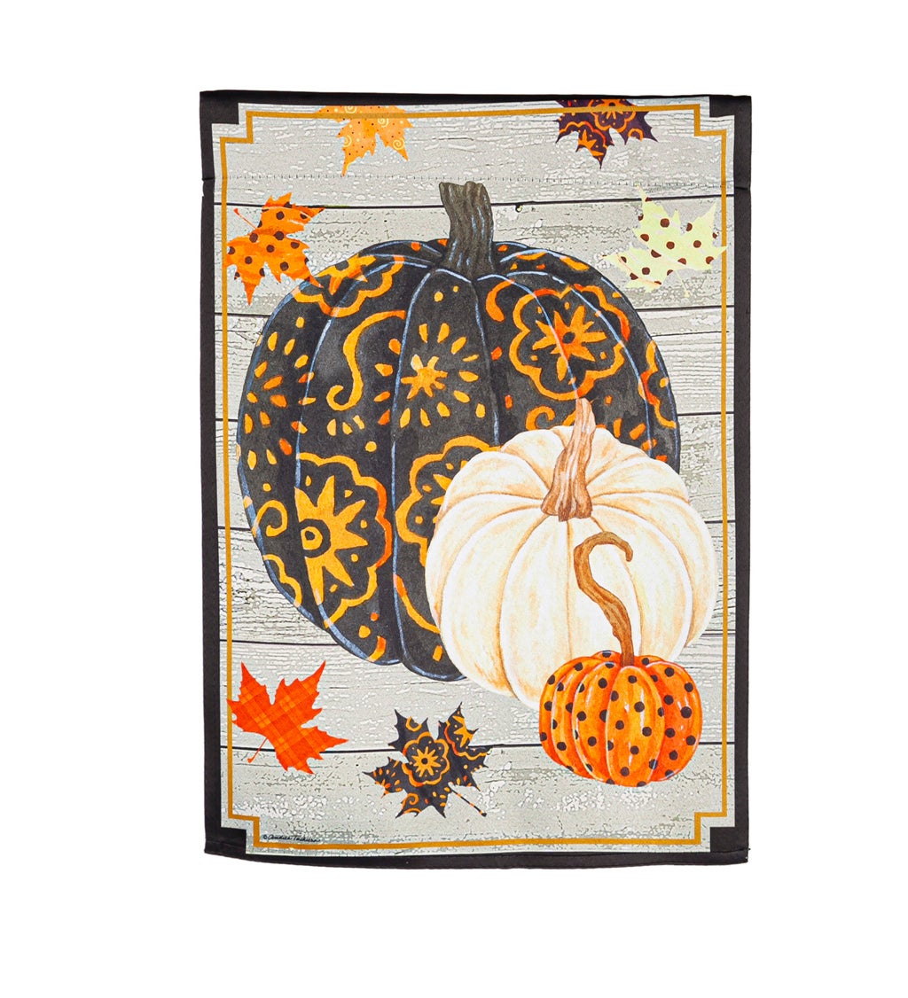 Patterned Pumpkins and Leaves House Suede Flag