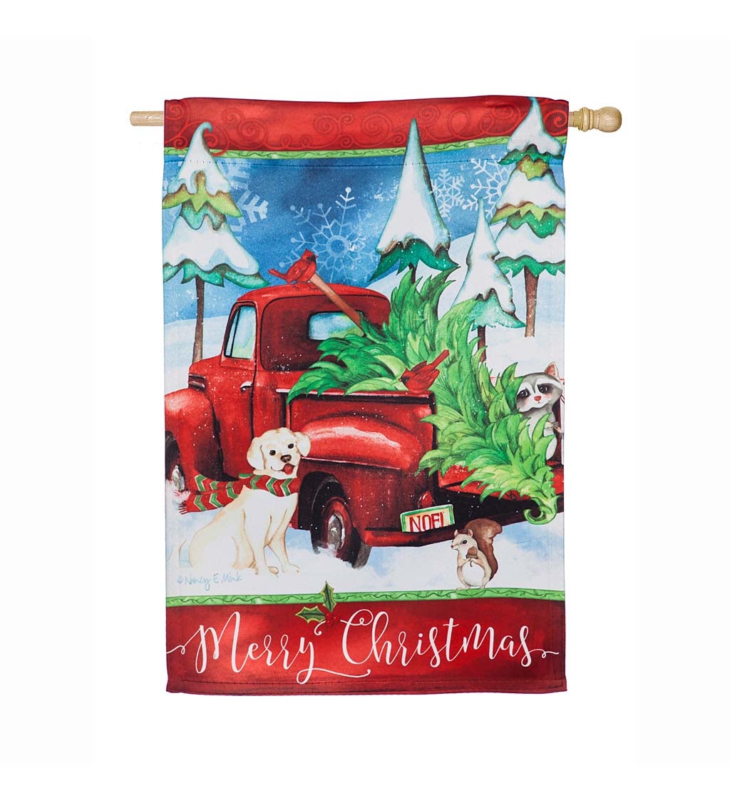 Bringing Home the Christmas Tree Suede House Flag
