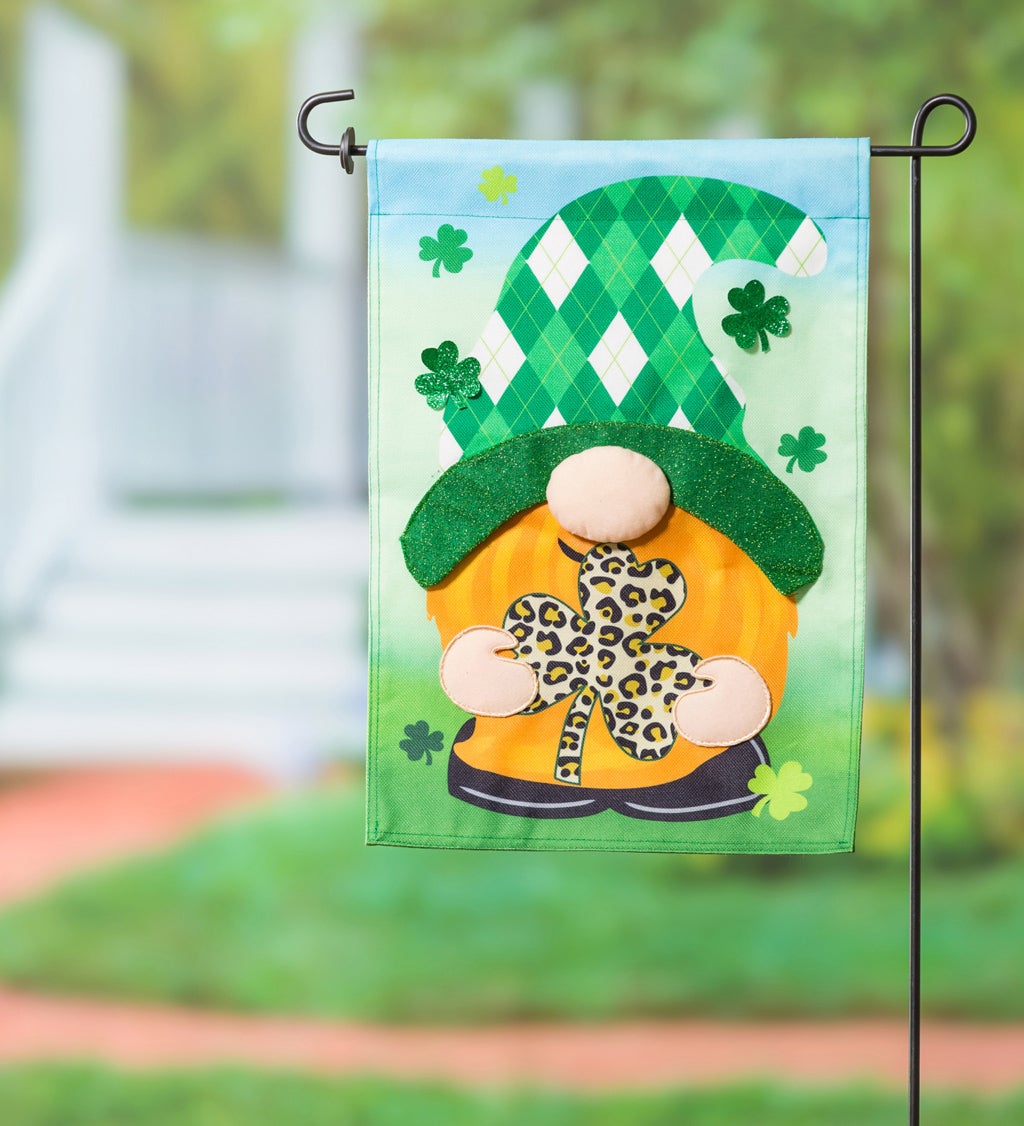 St. Patrick's Patterned Gnome Garden Burlap Flag