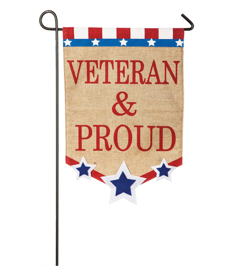 Veteran and Proud Burlap Garden Flag