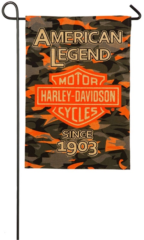 Harley Davidson Camo Bar and Shield Burlap Garden Flag