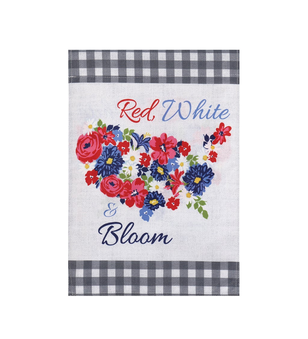 Red White Bloom Garden Burlap Flag