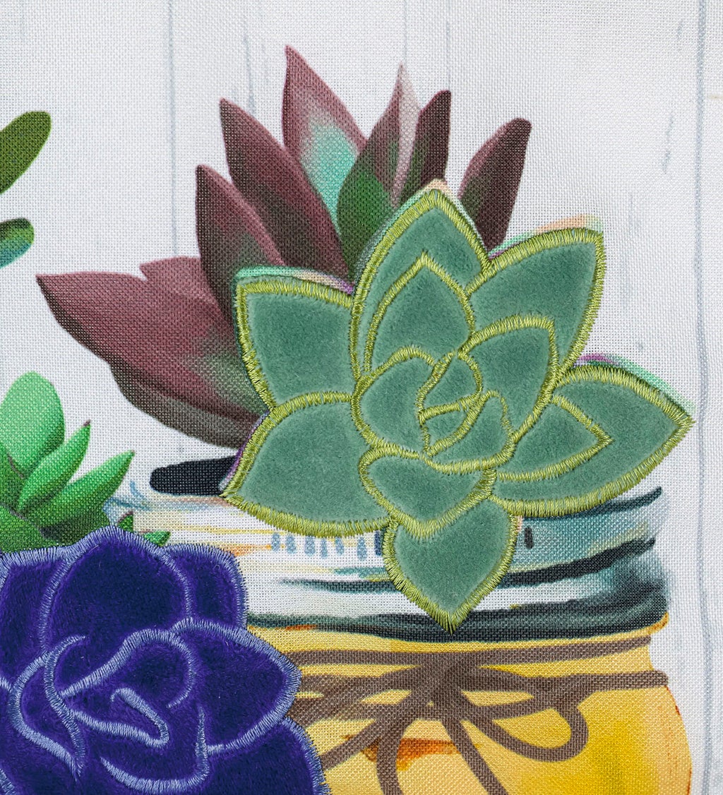 Mason Jar Succulents Garden Linen Flag