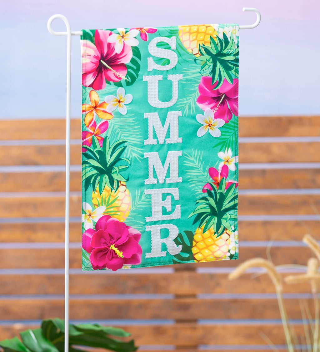 Stacked Tropical Summer Garden Linen Flag