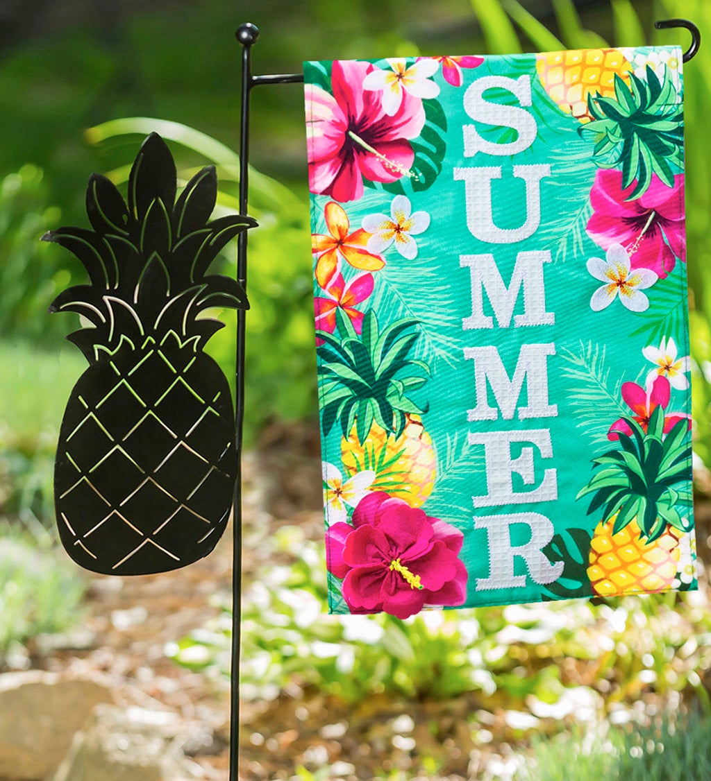 Stacked Tropical Summer Garden Linen Flag