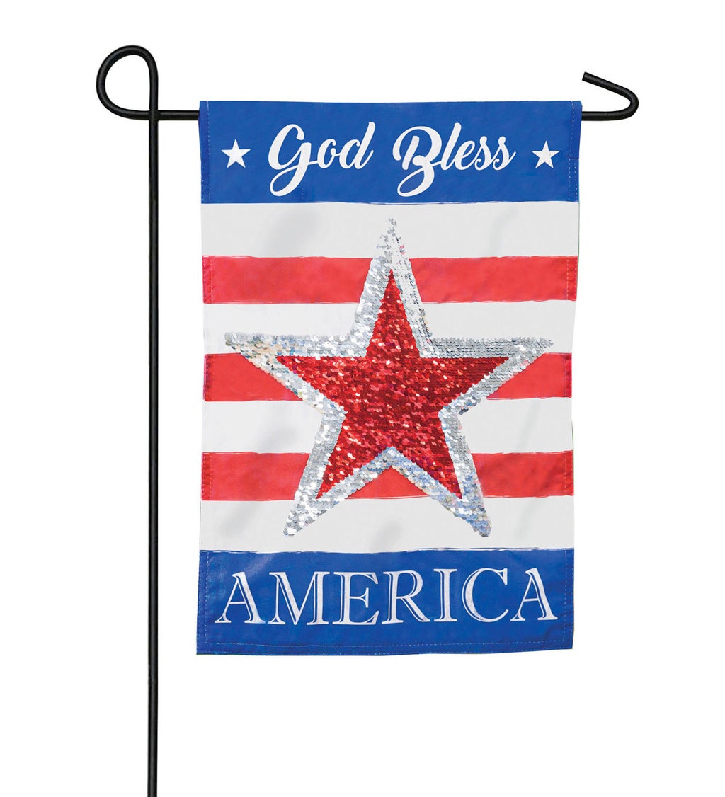 God Bless America Reversible Star Garden Linen Flag