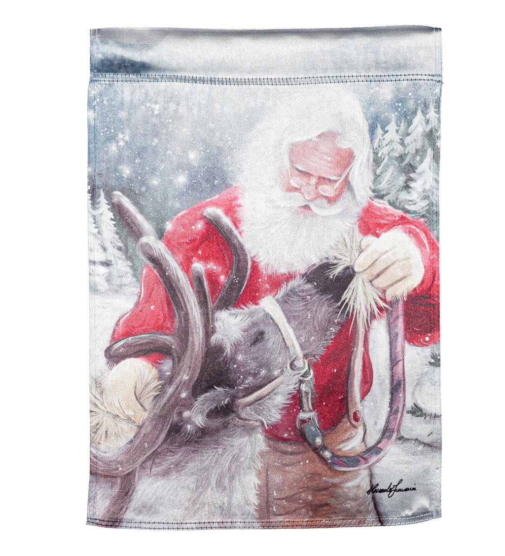 Santa and His Reindeer Garden Lustre Flag