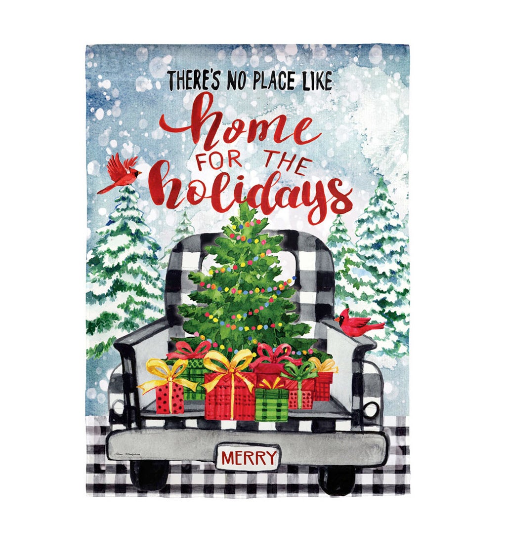 Home for the Holidays Truck Garden Suede Flag