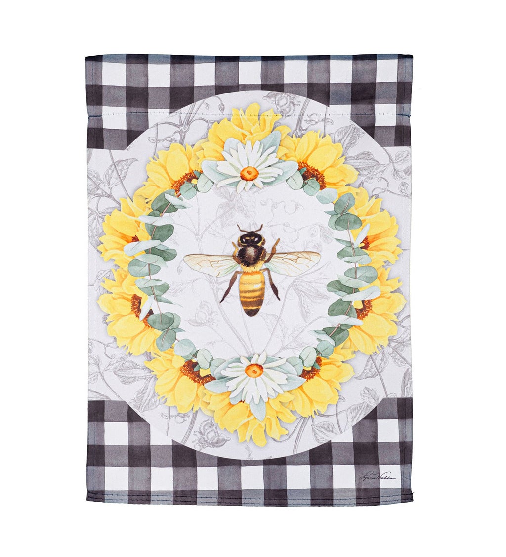 Honey Bee and Flowers Garden Suede Flag