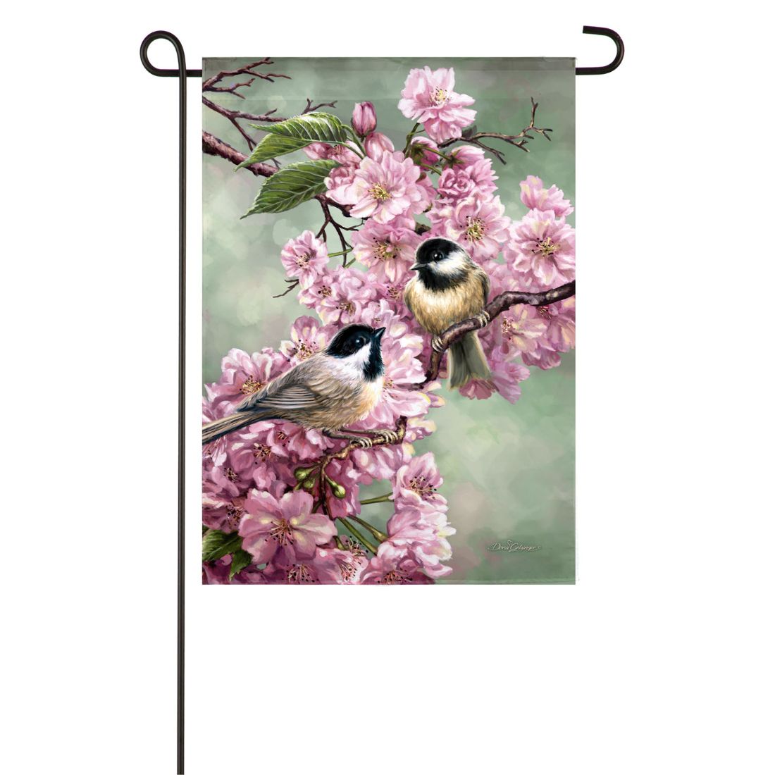 Chickadees and Cherry Blossoms Garden Suede Flag