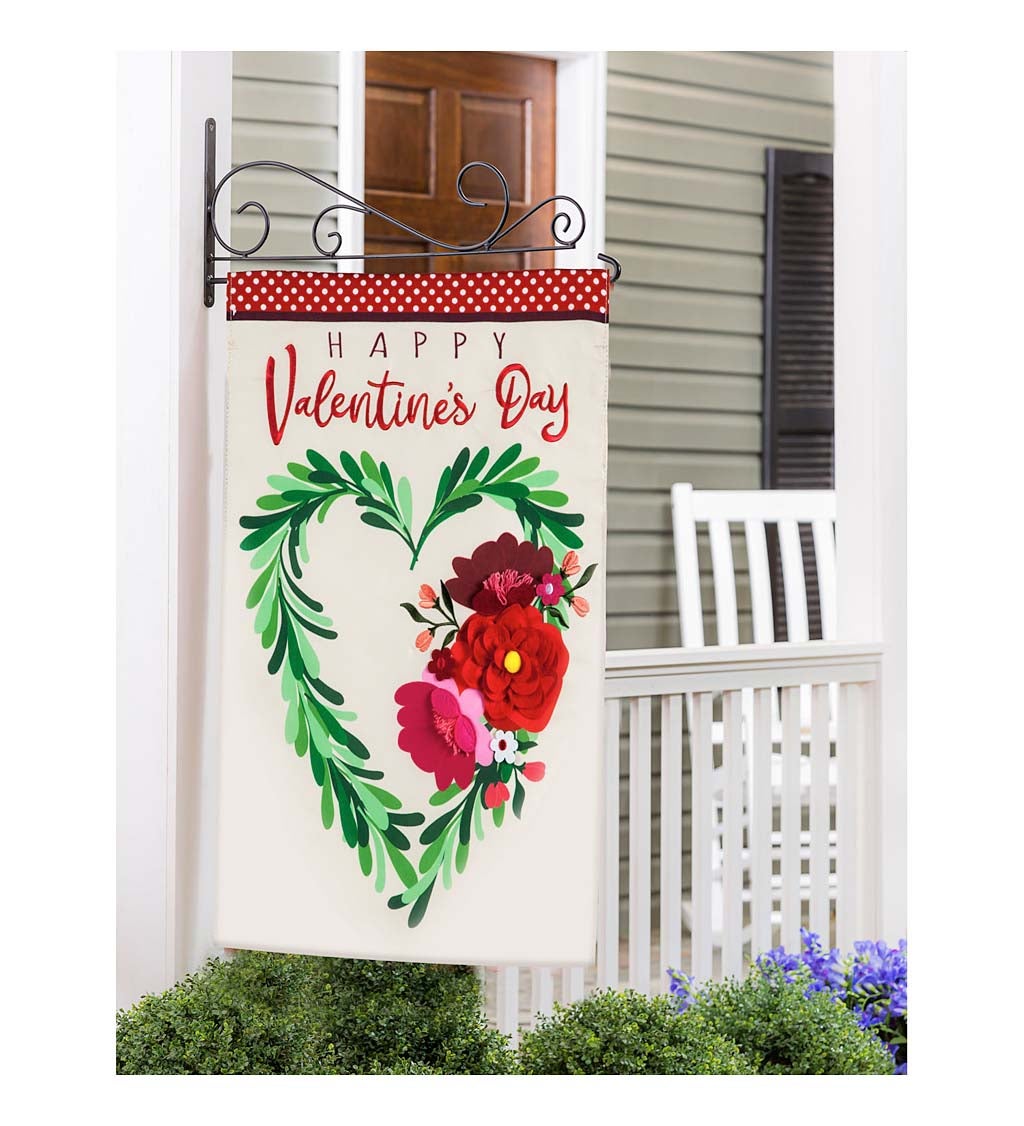 Valentine's Floral Heart Wreath House Applique Flag