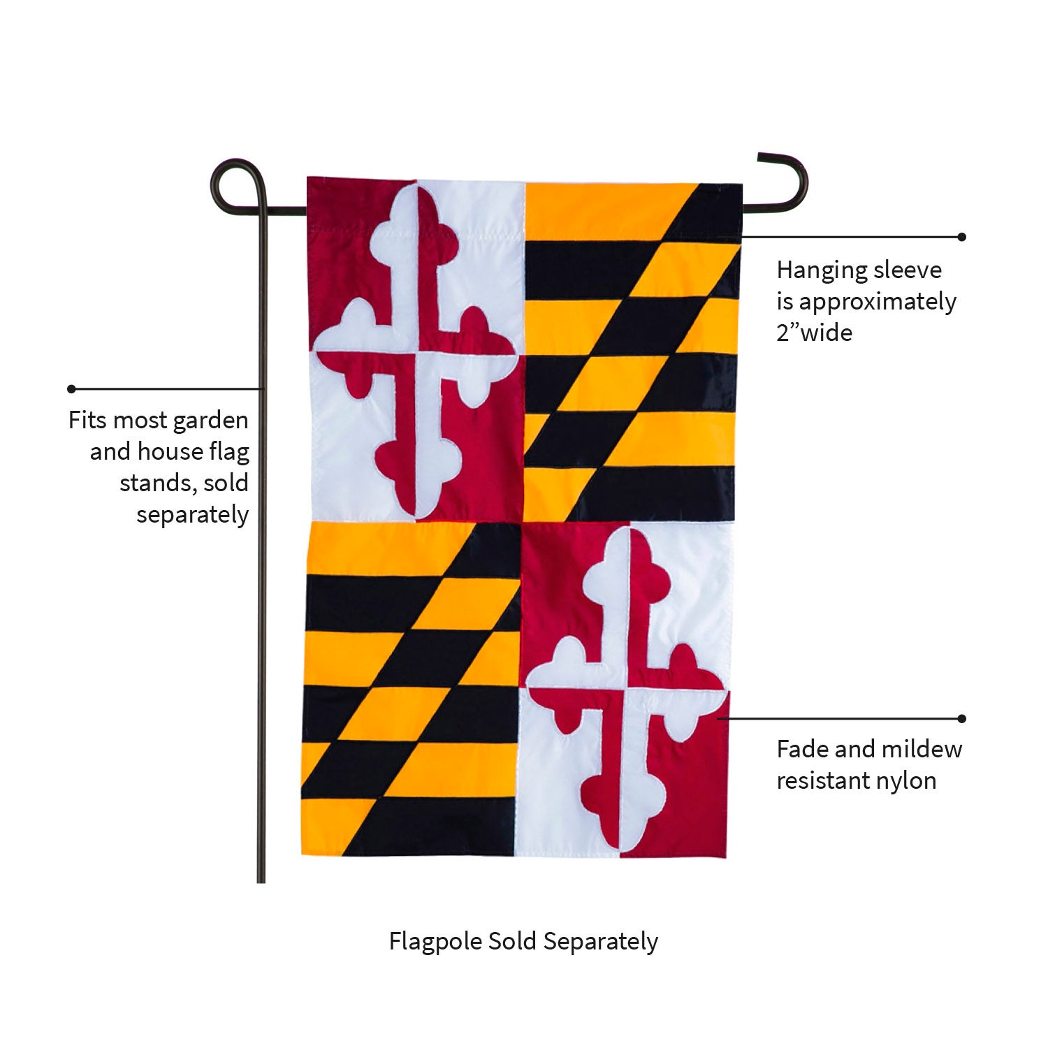 Maryland State Applique Garden Flag
