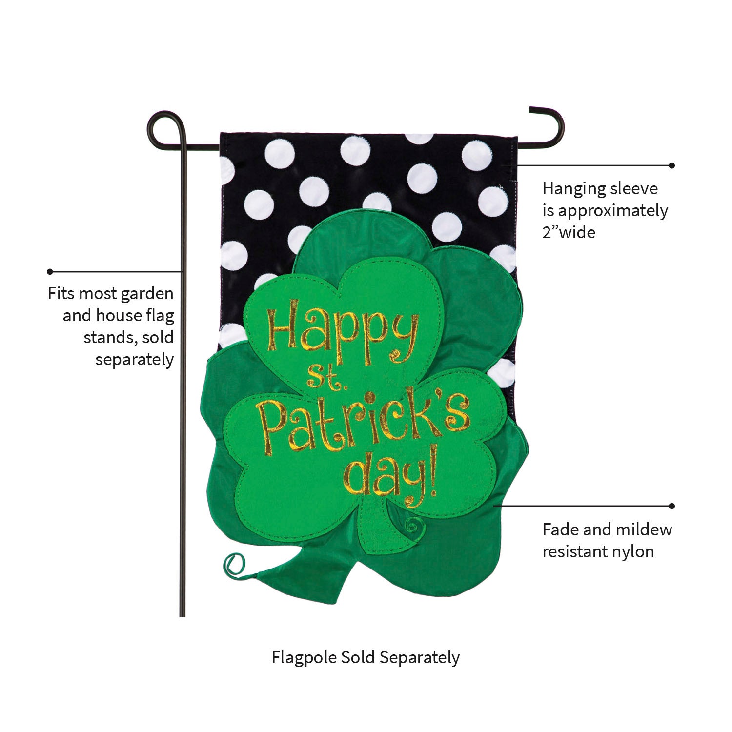 St. Patrick's Shamrock Appliqué Garden Flag
