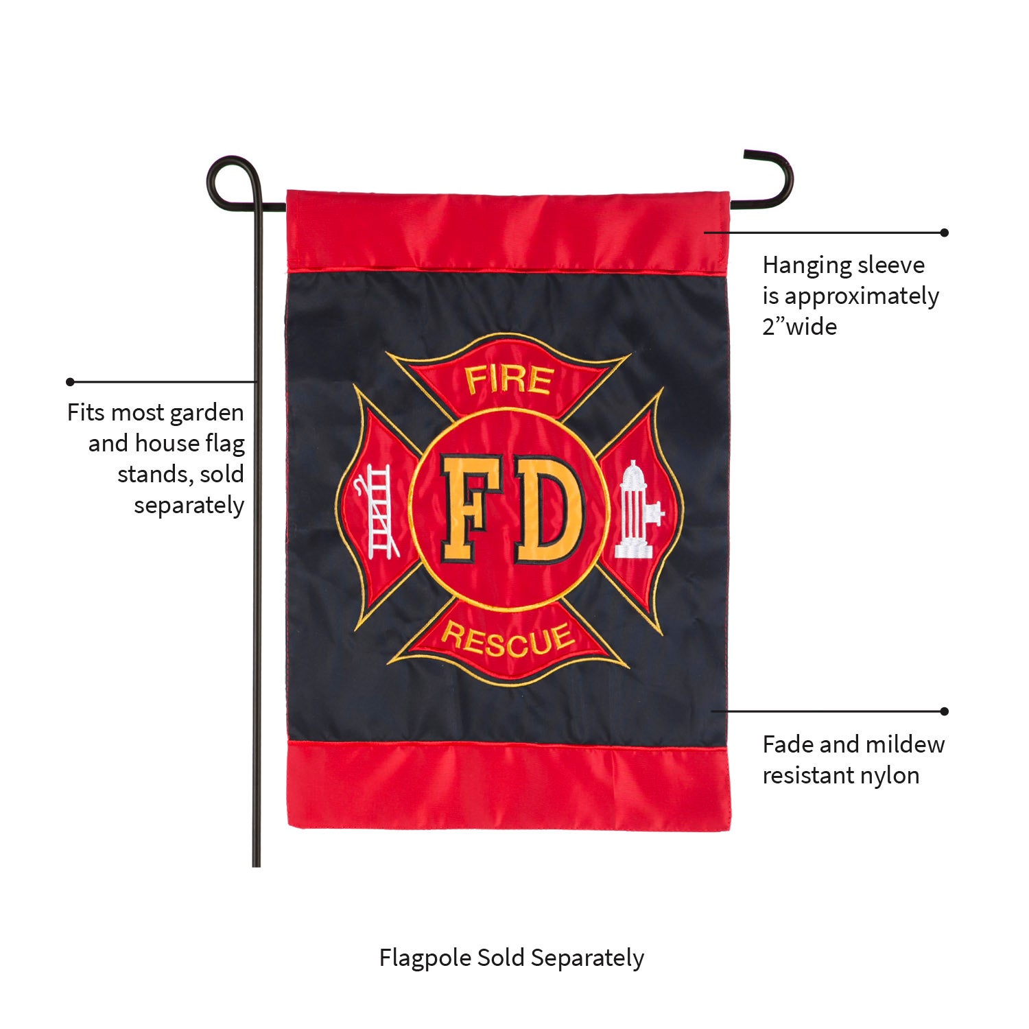 Fire Department Applique Garden Flag