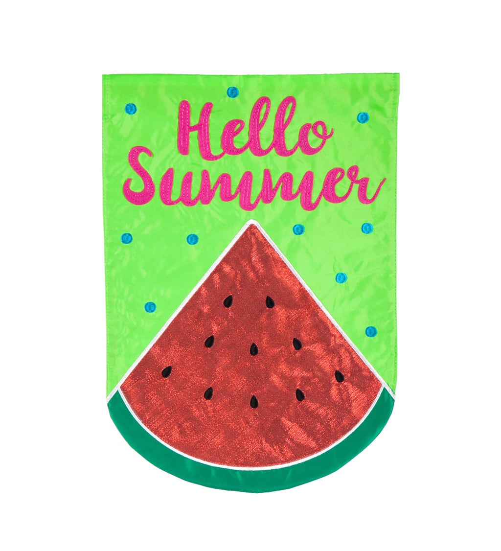 Hello Summer Watermelon Applique Garden Flag