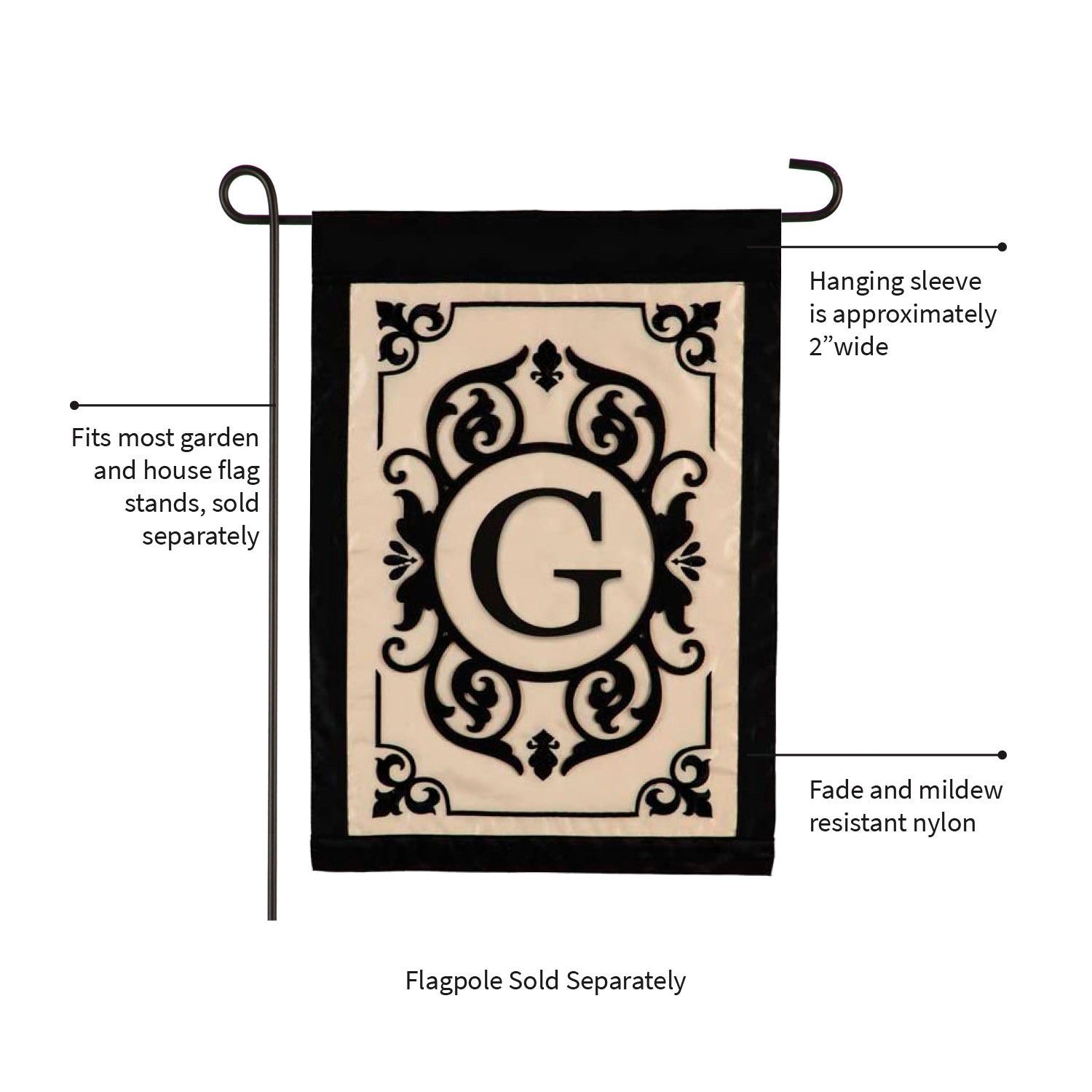 Cambridge Monogram Applique Garden Flag, Letter G