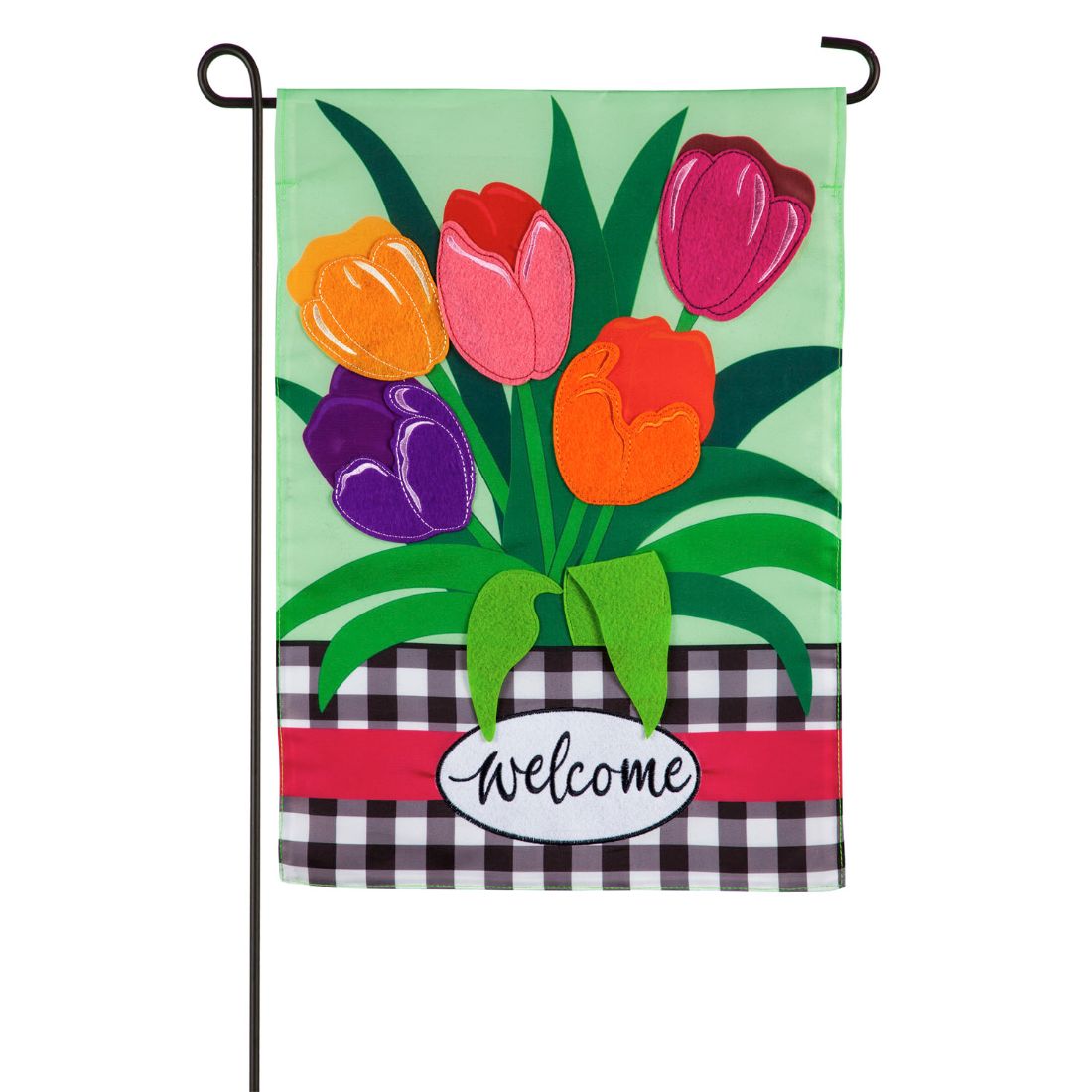 Welcome Spring Tulips Garden Applique Flag