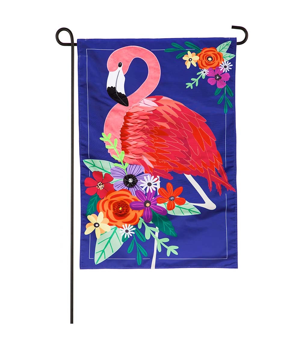 Floral Flamingo Garden Applique Flag