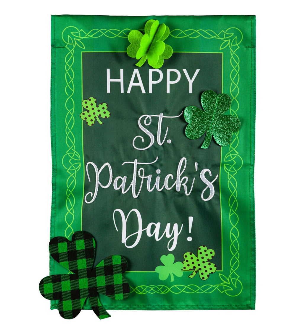 St. Patrick's Patterned Shamrocks Garden Applique Flag
