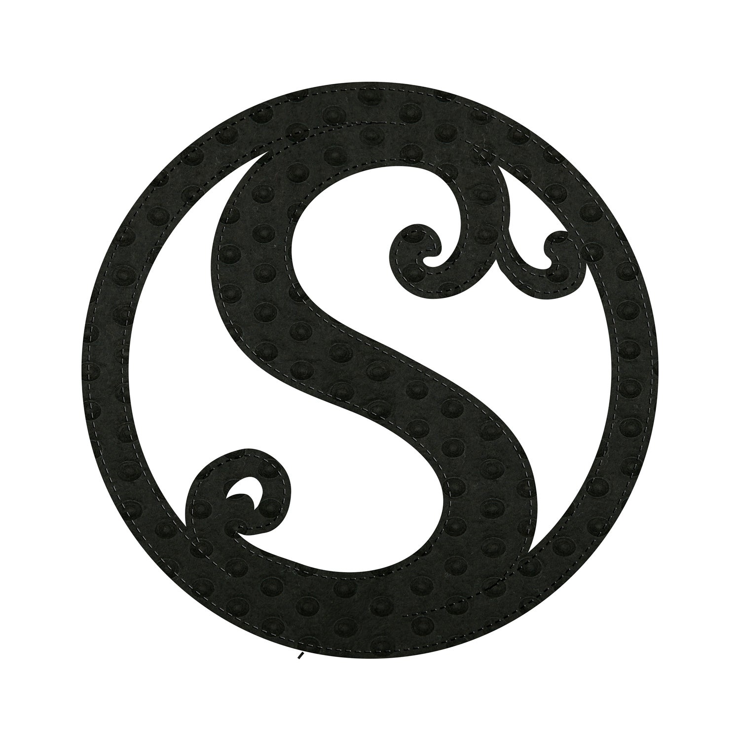 Pin-On Black Embossed Felt Monogram, Letter S