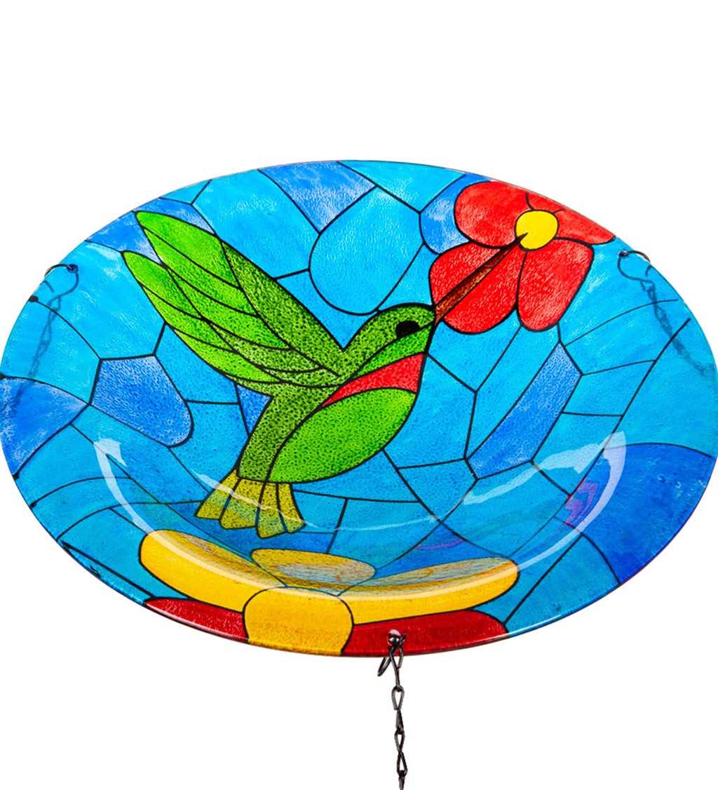 14" Glass Hanging Birdbath, Hummingbird