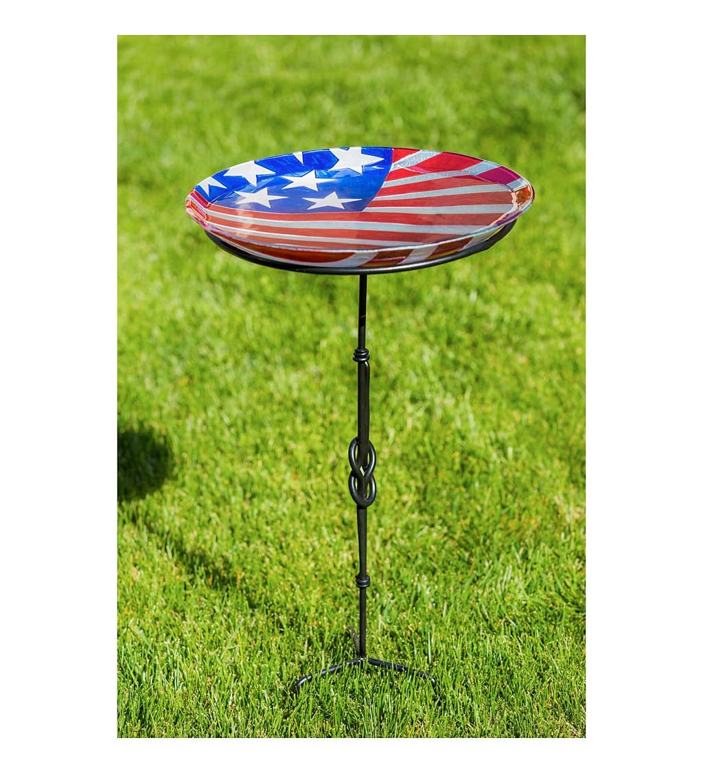 American Flag Glass Bird Bath Bowl