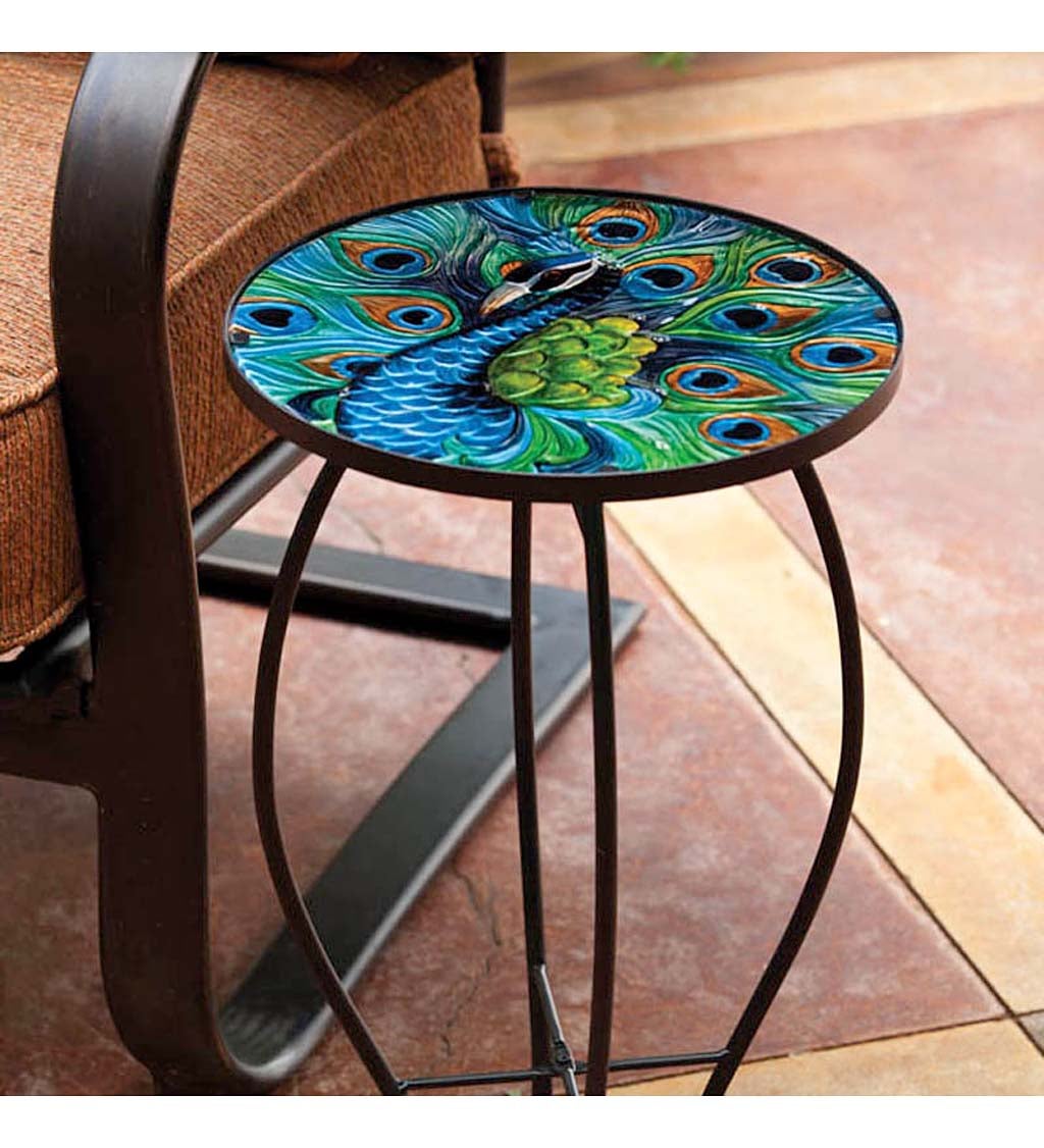 Peacock Glass Round Side Table