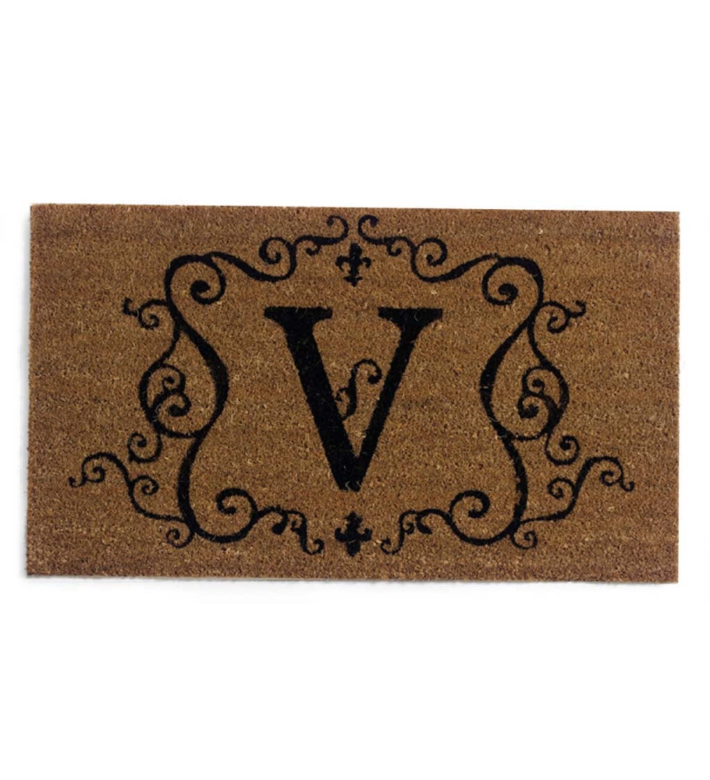 Monogram 'V' Decorative Coir Mat , 16" x 28"