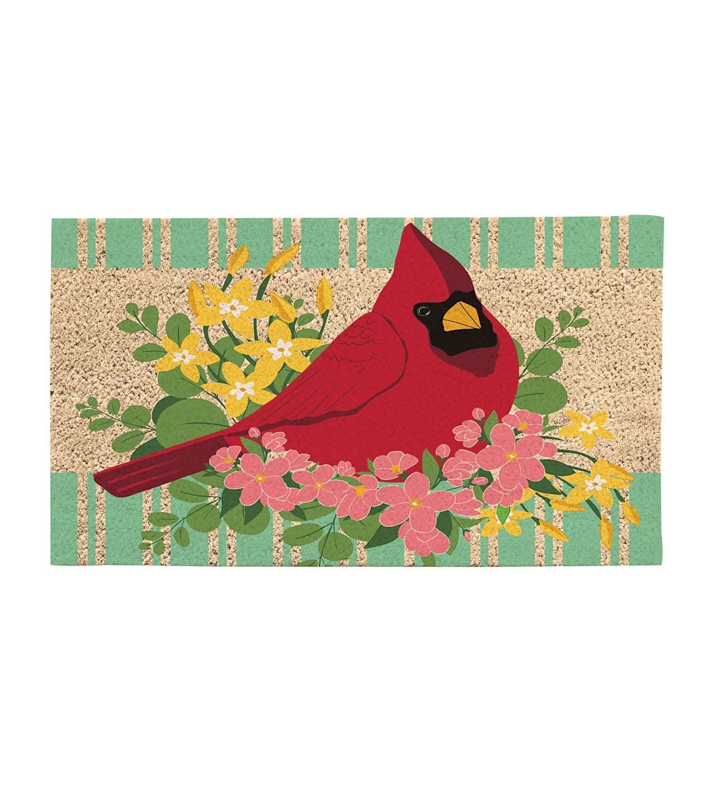 Spring Floral Cardinal Decorative Coir Mat , 16" x 28"