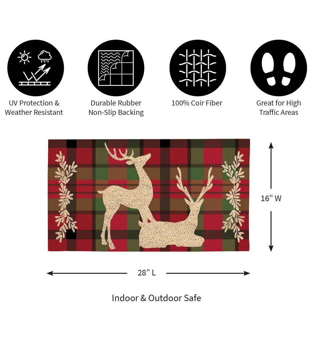 Tartan Reindeer Decorative Coir Mat