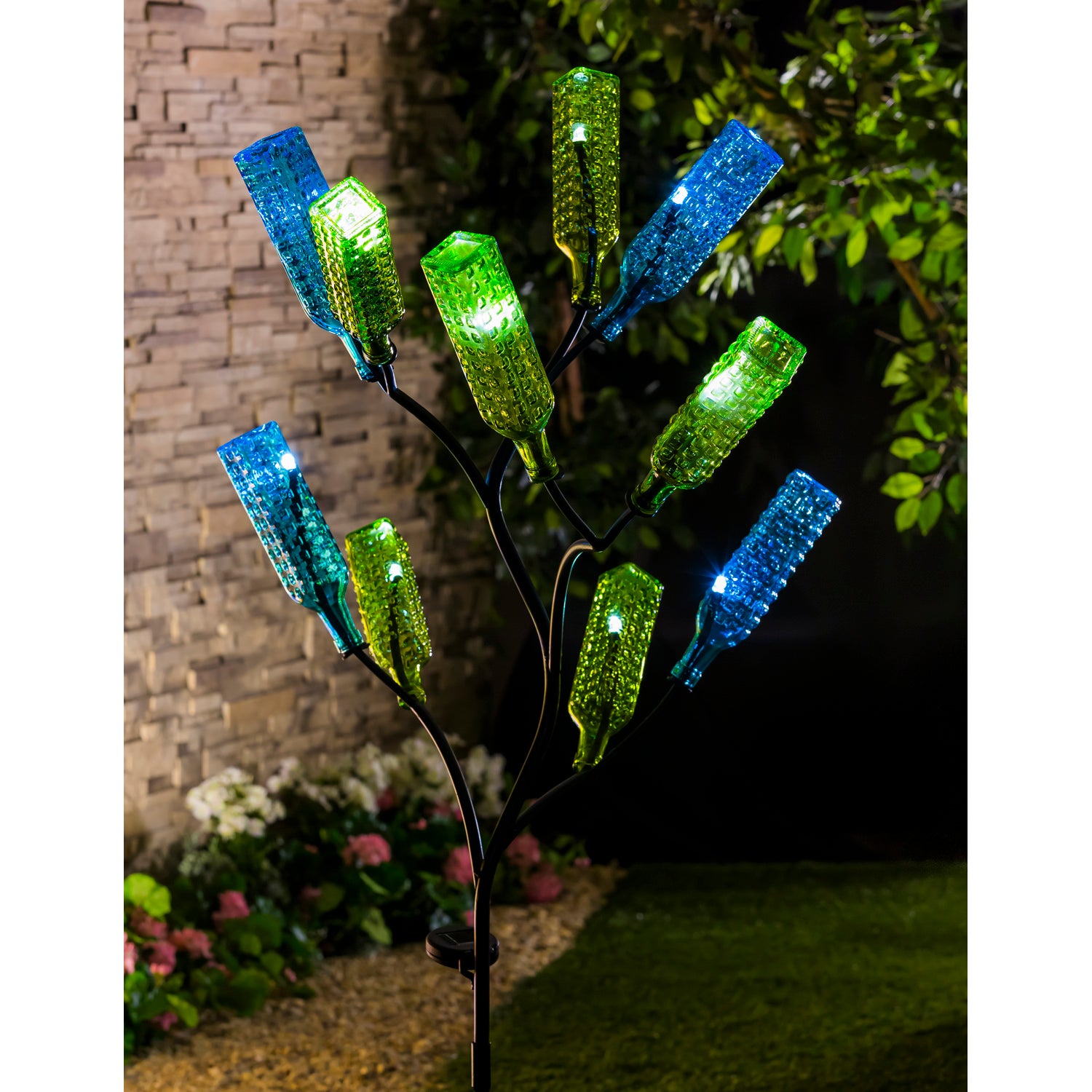 Solar Lighted Metal Bottle Tree Garden Stake