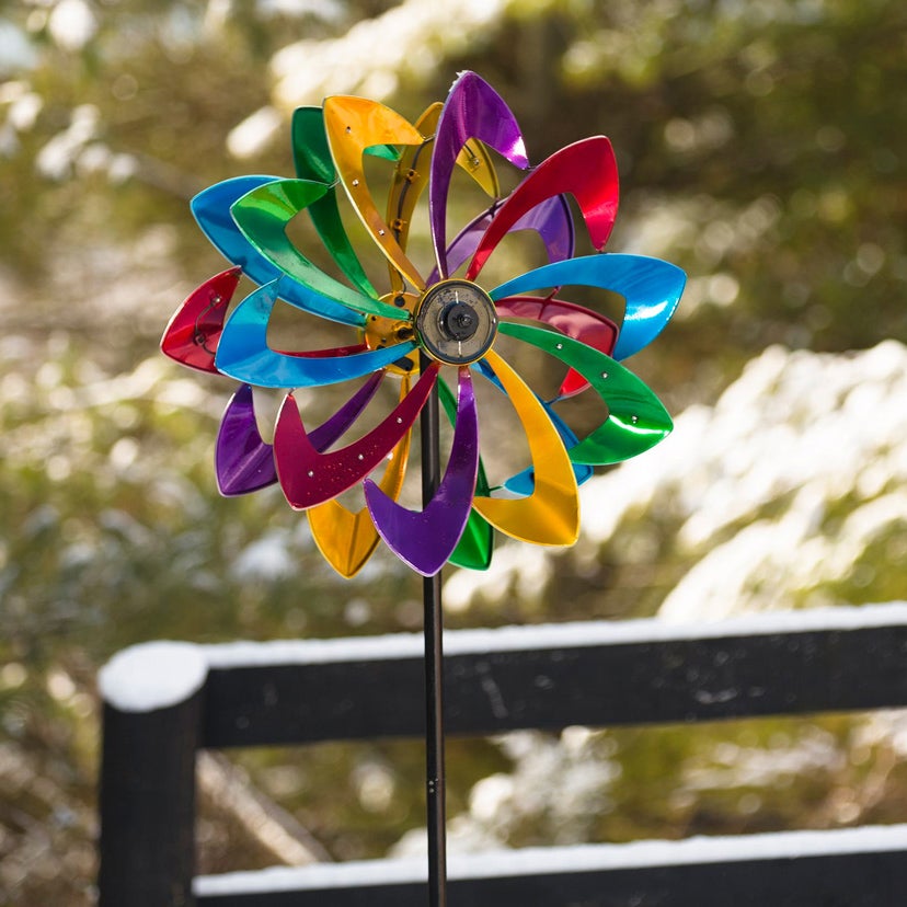 LED Flower Metal Kinetic Solar Wind Spinner