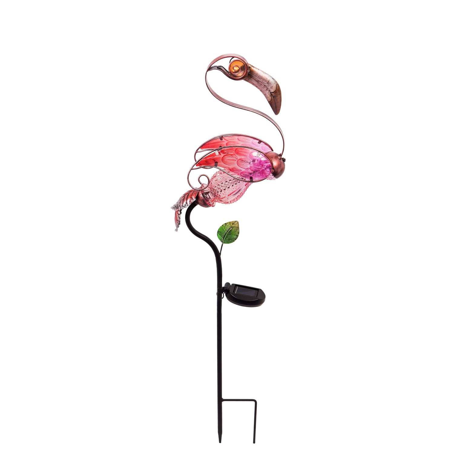 Flamingo Glass and Metal Solar Garden Stake