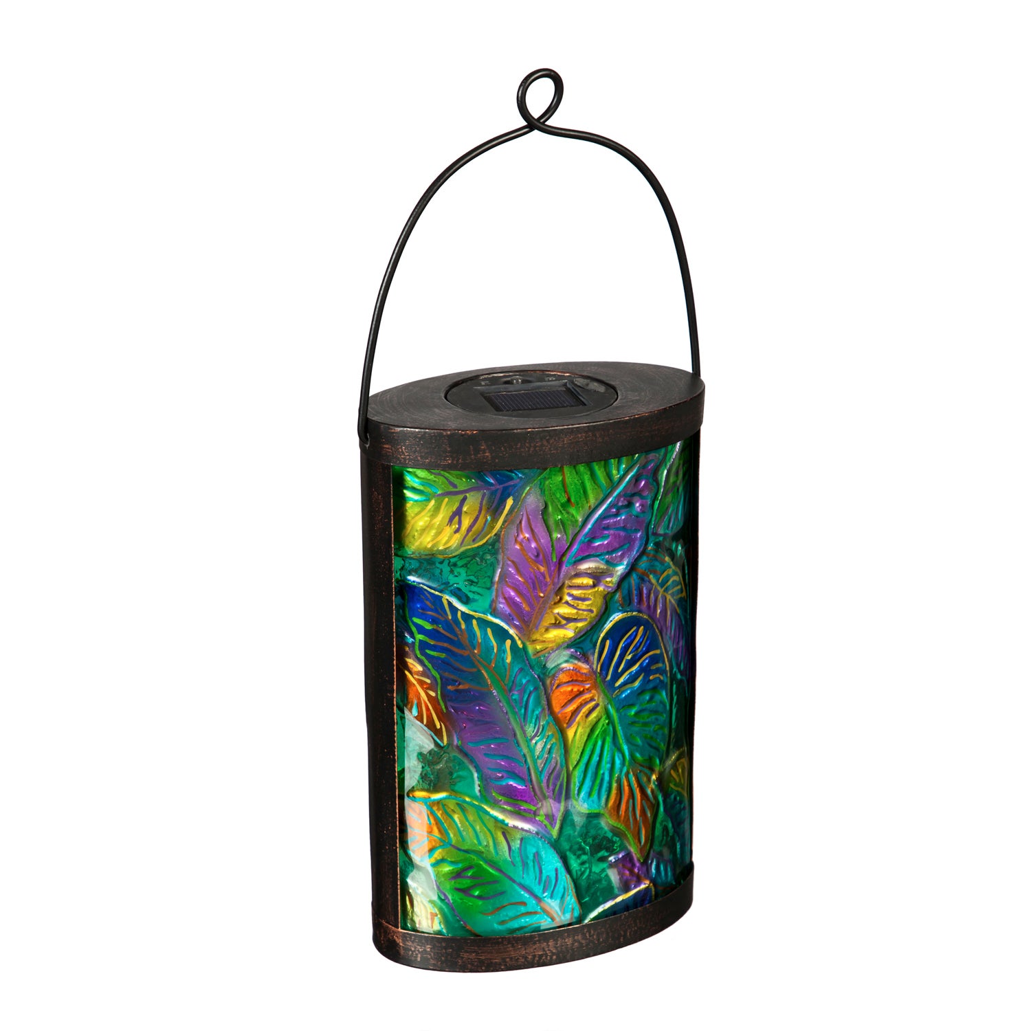 Tropical Palm Leaves Hand Painted Solar Glass Lantern