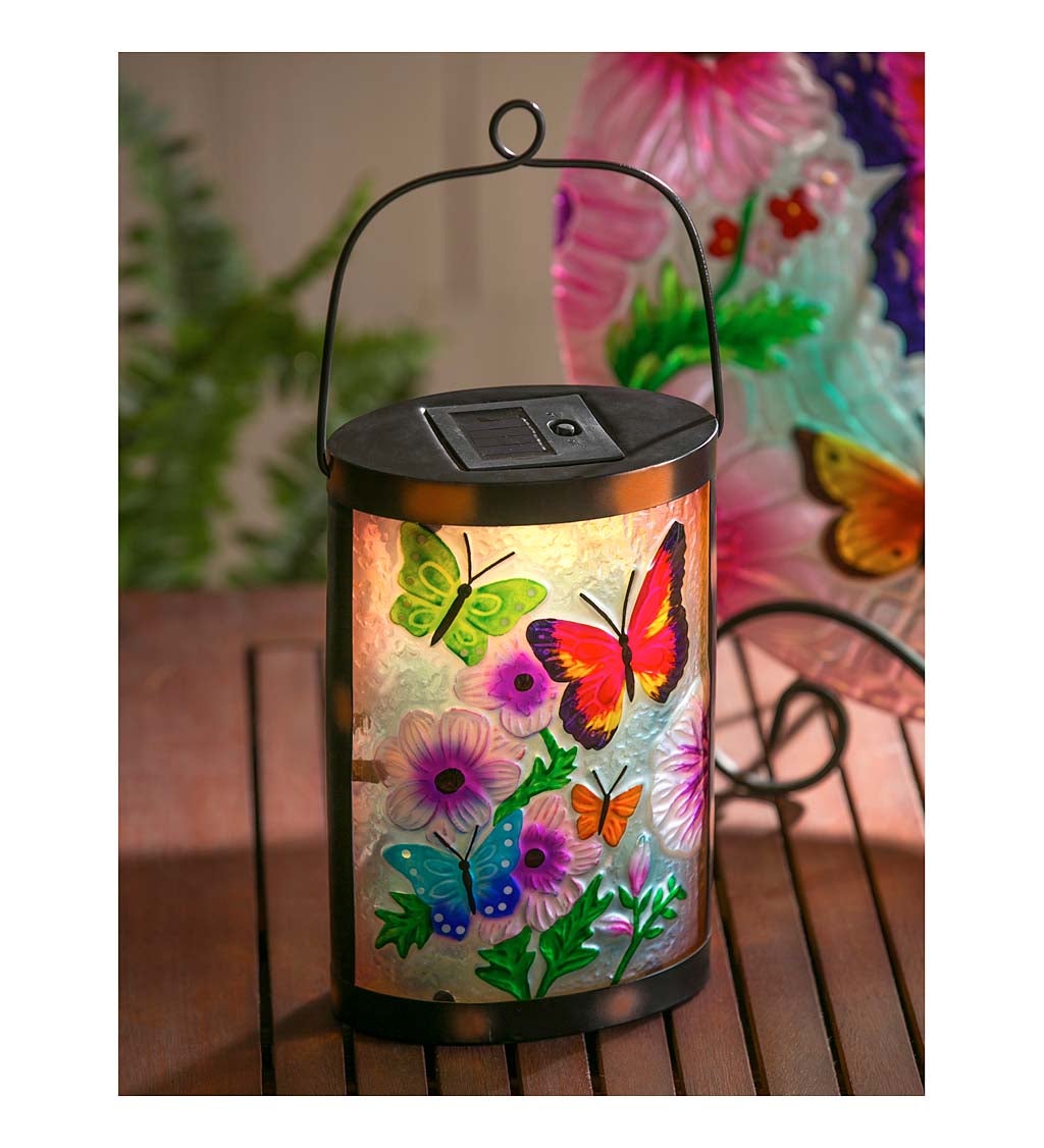 Handpainted Solar Glass Lantern, Butterfly Prints