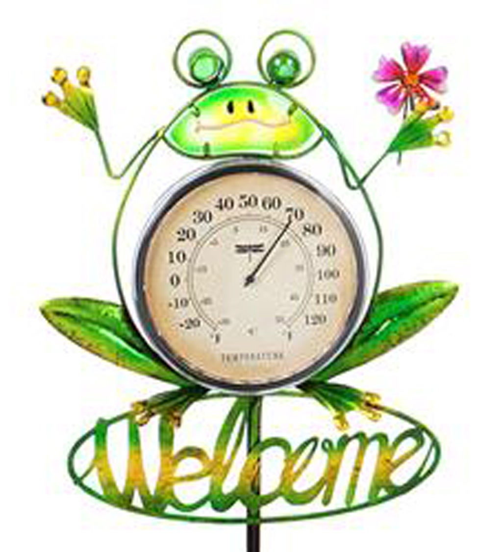 47.5"H Solar Thermometer Garden Stake, Frog