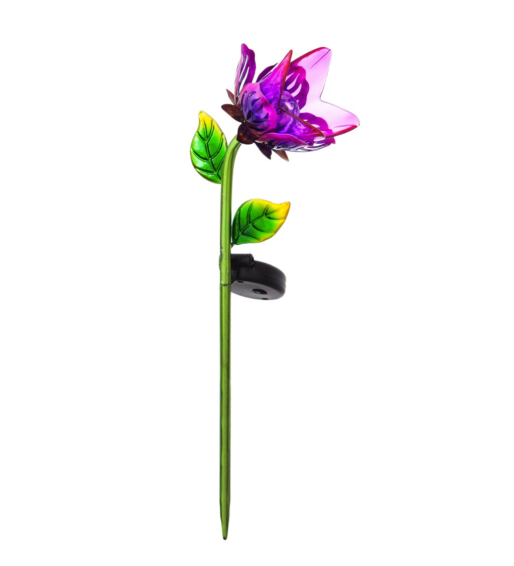 Solar Glass and Metal Flower Plant Pick, Pink&Purple