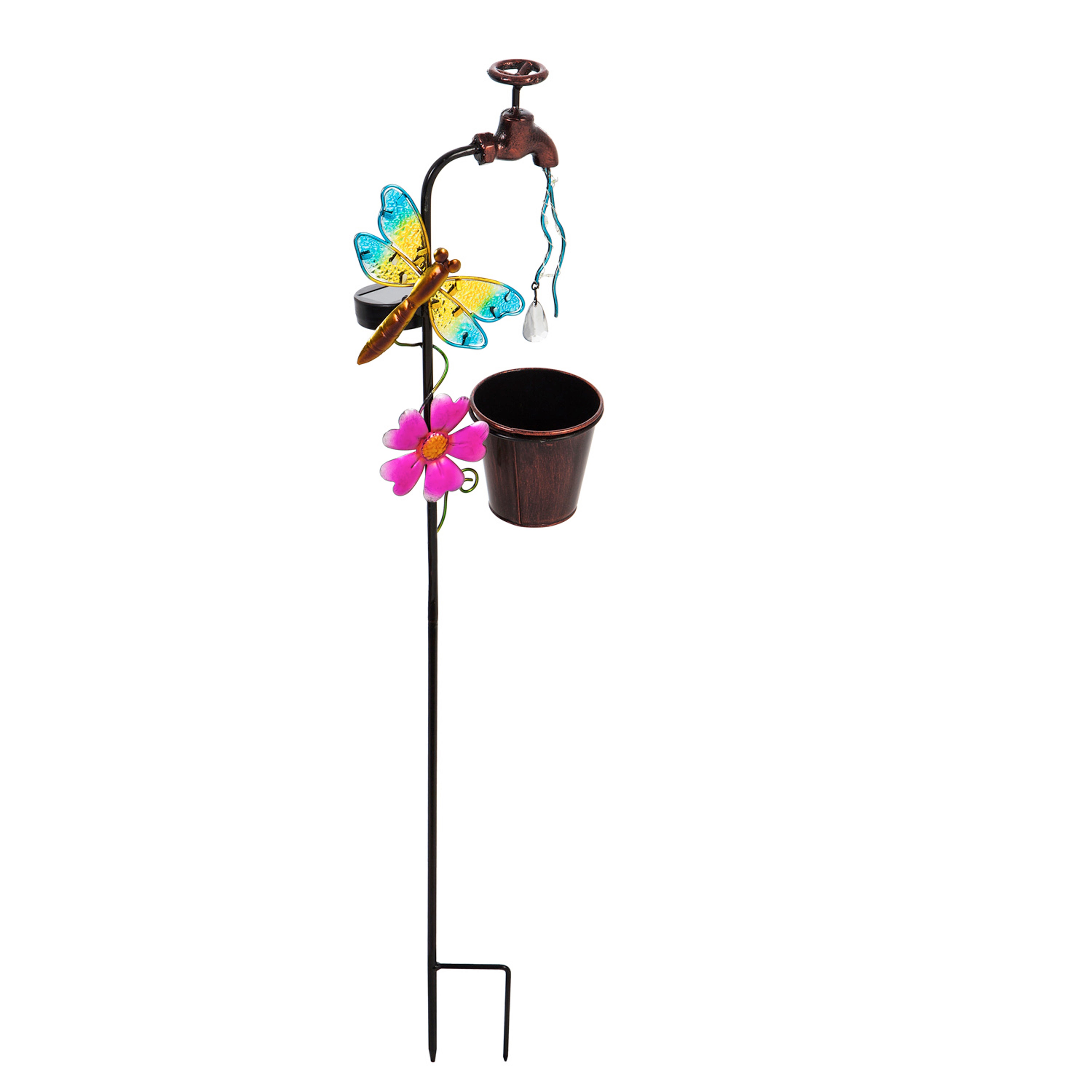 36.25"H Twinkling Light Solar Garden Stake, Dragonfly, Faucet Shaped