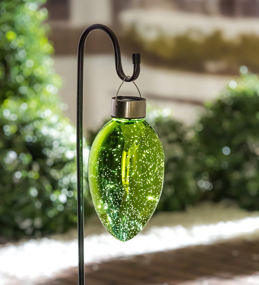 Solar Mercury Glass Christmas Light with Shephard's Hook, Green