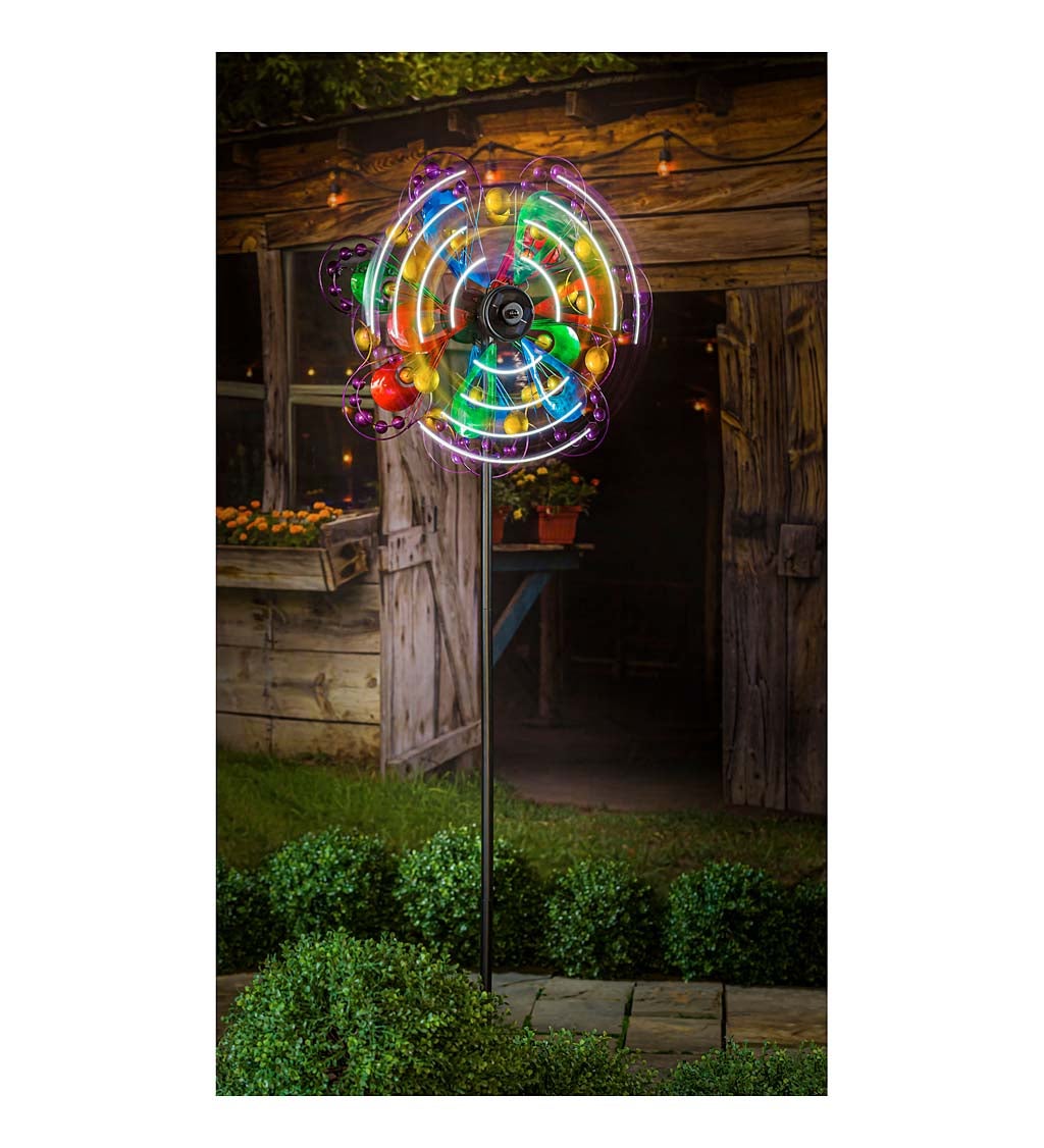 75"H Solar Wind Spinner, Colorful Petals with Dots