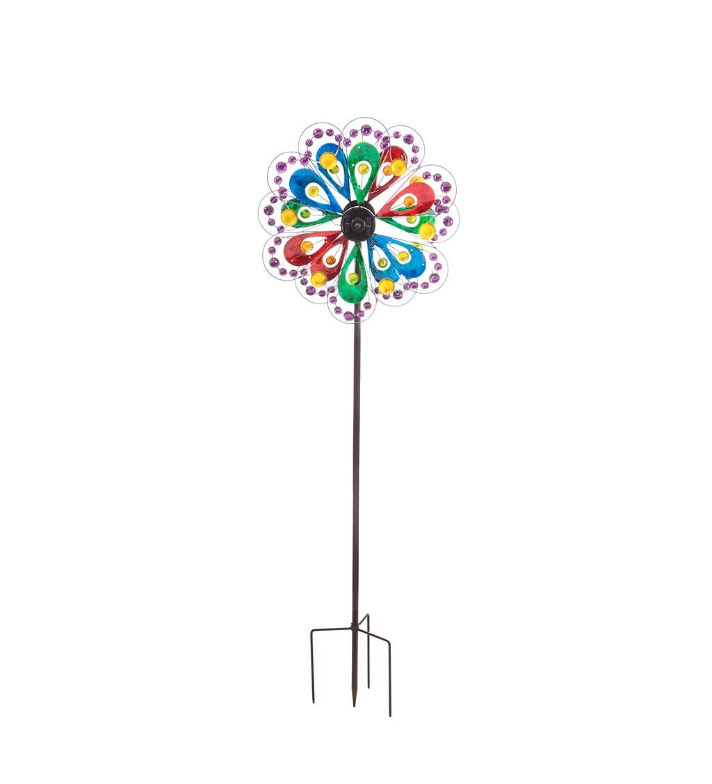 75"H Solar Wind Spinner, Colorful Petals with Dots