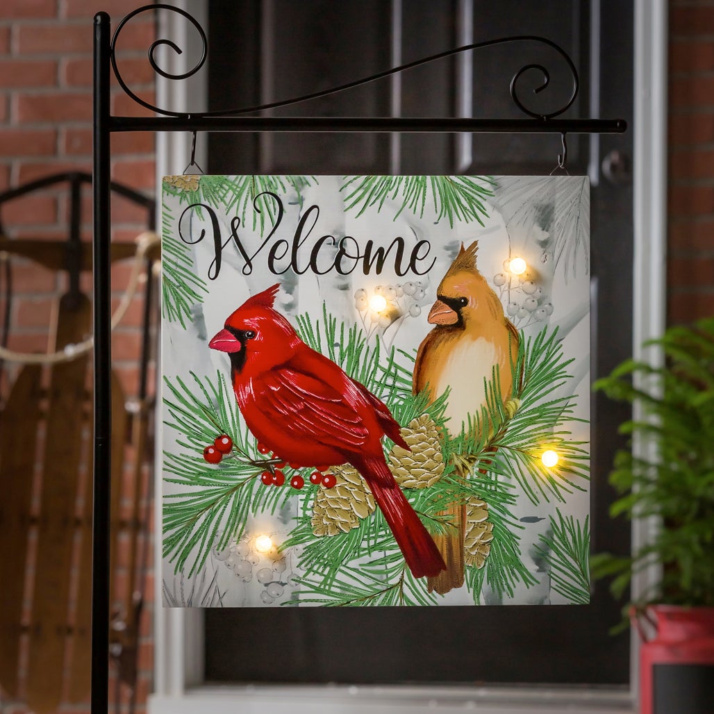 Solar Sign-sational Greeter with Stake, Winter Cardinal Couple