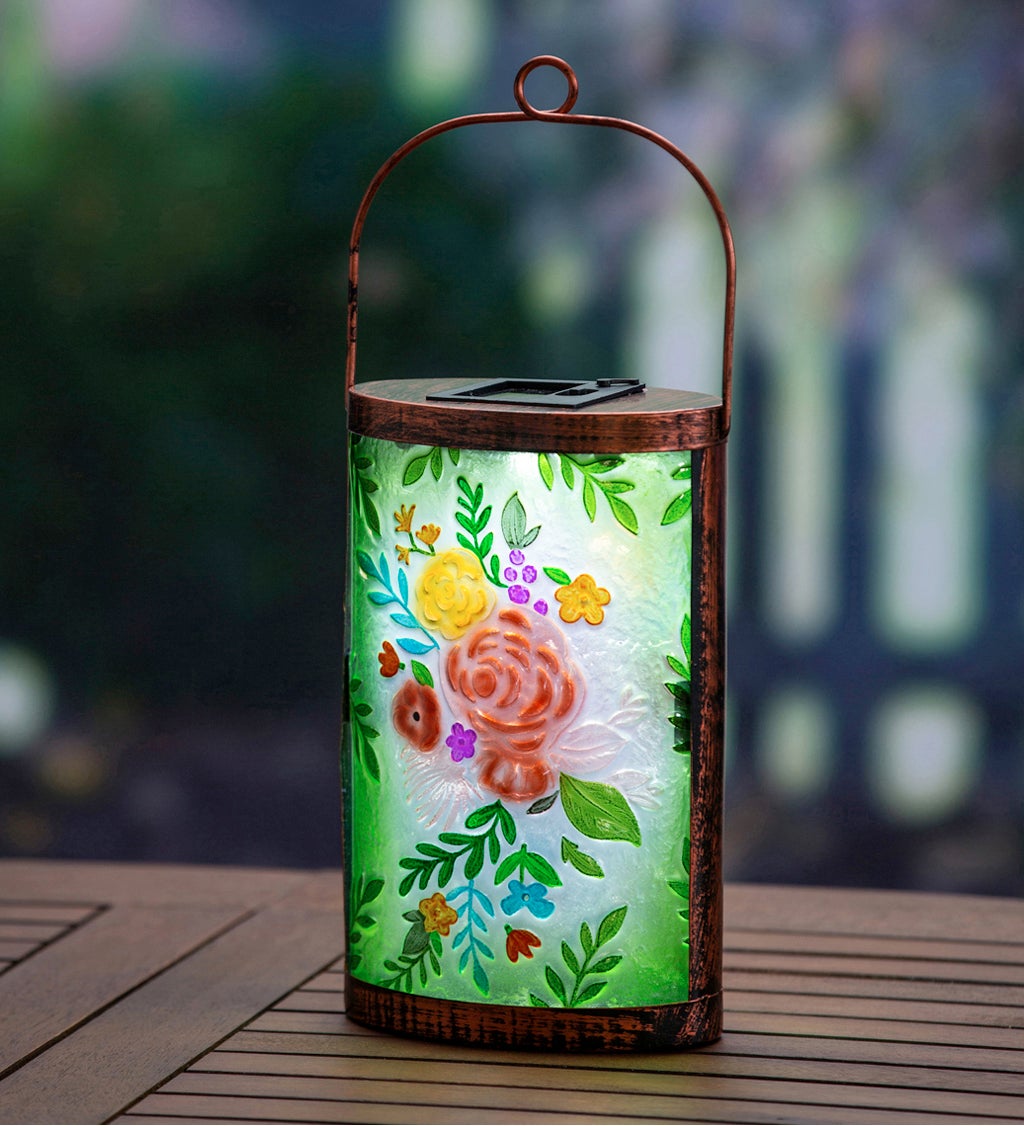 Floral Essence Handpainted Solar Glass Lantern