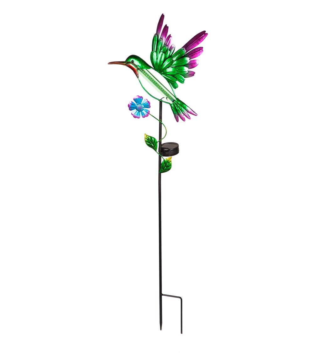 37"H Solar Drip Light Garden Stake, Flying Hummingbird