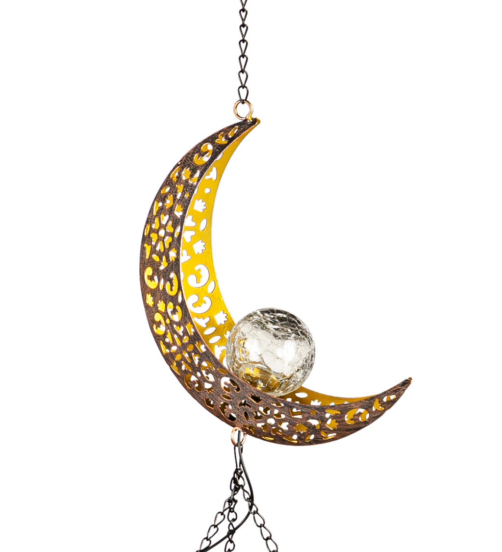 Solar Wind Chime with Crackle Glass Globe, Moon
