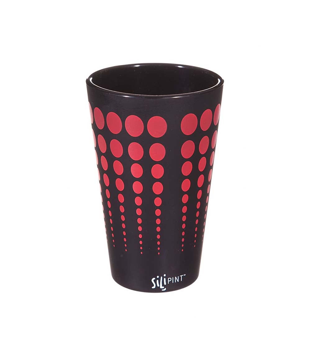 Cypress Home Black with Red Dots Unbreakable Silicone Pint Glass, 16 ounces