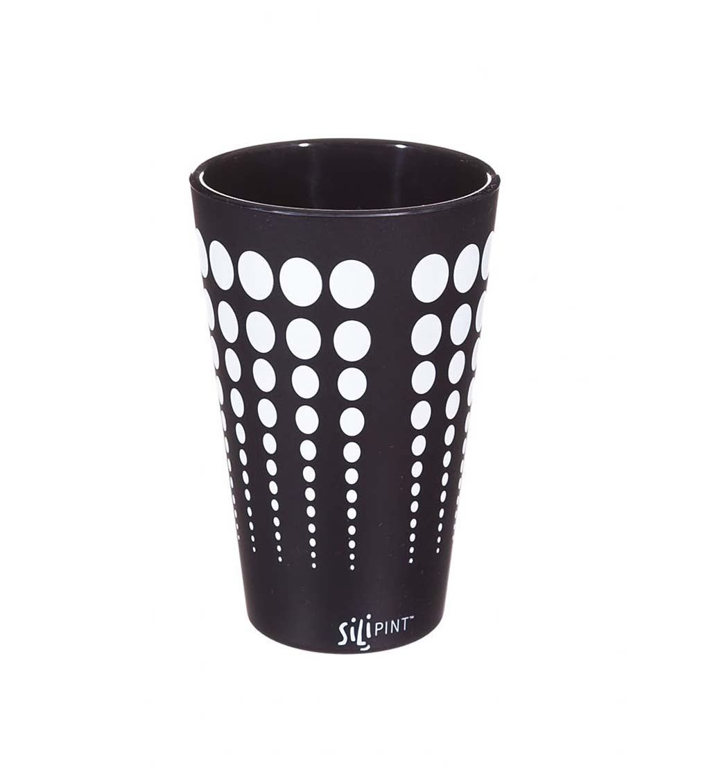 Cypress Home Black with White Dots Unbreakable Silicone Pint Glass, 16 ounces