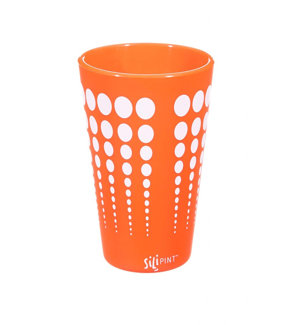 Cypress Home Orange with White Dots Unbreakable Silicone Pint Glass, 16 ounces