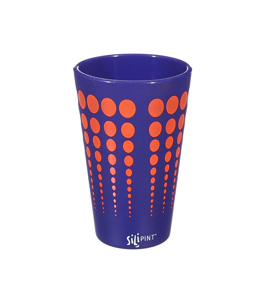 Cypress Home Navy with Orange Dots Unbreakable Silicone Pint Glass, 16 ounces